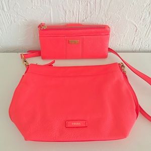 Fossil Pink Crossbody Purse and Wallet Bag Set